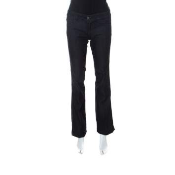 Pre Owned Gucci Blue Dark Wash Denim Rainbow Embroidery Detail Flared 70s Jeans S