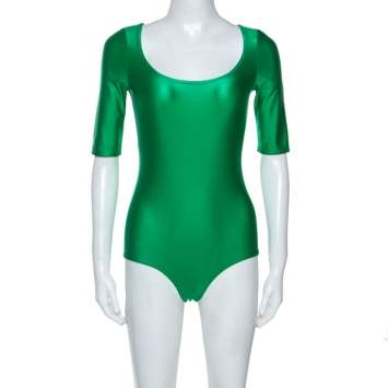 Pre Owned Gucci Green Shiny Jersey Bodysuit S