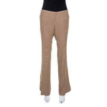 Pre Owned Gucci Beige Linen Flared Trousers M 