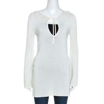 Pre Owned Gucci Cream Lurex Knit Tunic Top S