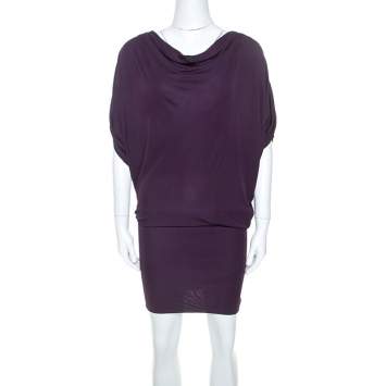 Pre Owned Gucci Purple Knit Shoulder Zip Detail Batwing Sleeve Dress XS