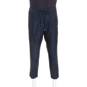 Pre Owned Gucci Navy Blue Wool Blend Contrast Stripe Track Pants XXL