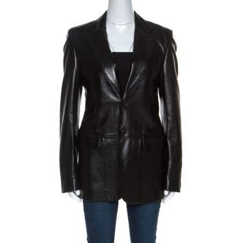 Pre Owned Gucci Black Leather Blazer M