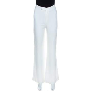 Pre Owned Gucci Off White Crepe Flared Pants S