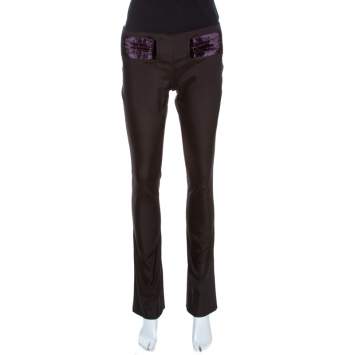 Pre Owned Gucci Brown Synthetic and Velvet Waist Trim Trousers S