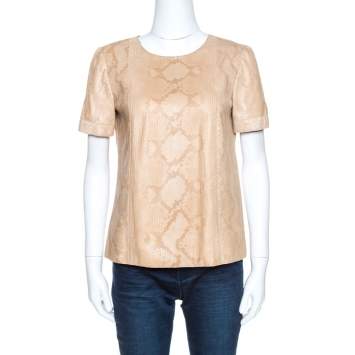Pre Owned Gucci Beige Python Leather Blouse M