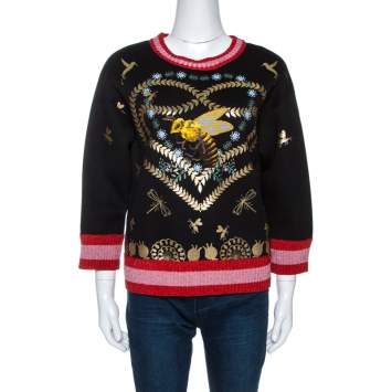 Pre Owned Gucci Black Laminated Heart Felt Jersey Sweatshirt XXS