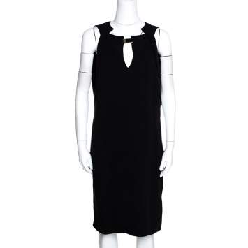 Pre Owned Gucci Black Silk Crepe Keyhole Neckline Dress L