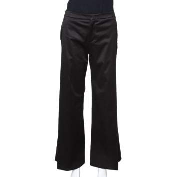 Pre Owned Gucci Black Cotton High Waisted Pleated Front Trousers S