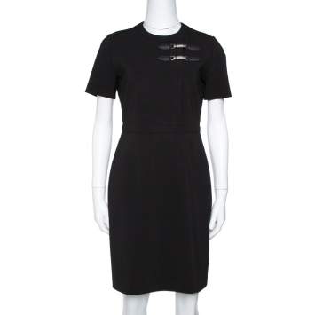 Pre Owned Gucci Black Stretch Jersey Buckle Detail Sheath Dress M