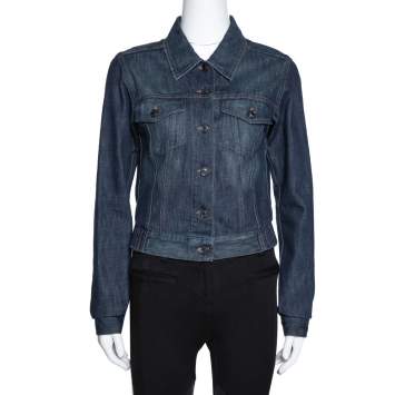 Pre Owned Gucci Dark Blue Denim Elasticized Waist Cropped Jacket S