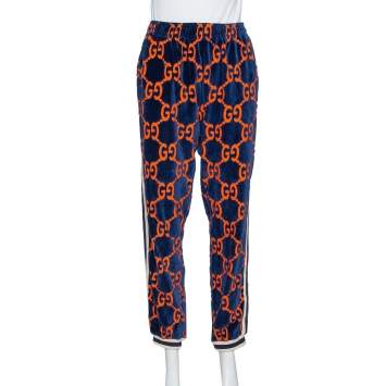 Pre Owned Gucci Blue & Orange Chenille GG Logo Track Pants M