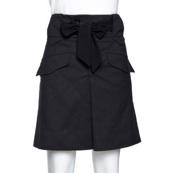 Pre Owned Gucci Black Mohair Wool Blend Tie Front A-Line Skirt M