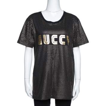 Pre Owned Gucci Black & Gold Star Print 'Guccy' Crew Neck T Shirt S