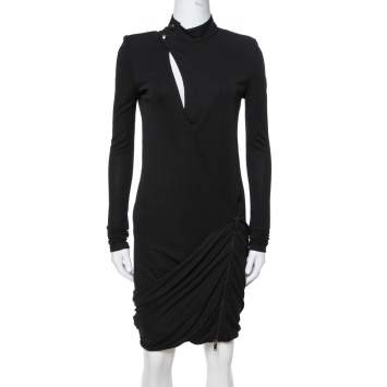Pre Owned Gucci Black Jersey Cutout Detail Draped Dress M