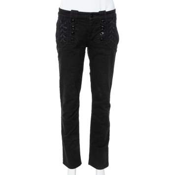 Pre Owned Gucci Black Denim Lace Up Detail Slim Fit Jeans M