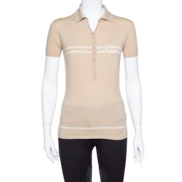 Pre Owned Gucci Beige Wool Nautical Knot Detail Polo T-Shirt S