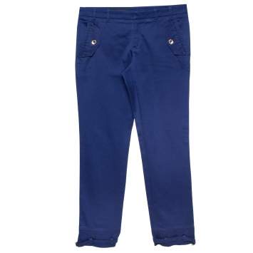 Pre Owned Gucci Royal Blue Stretch Cotton Cropped Trousers S