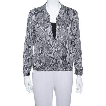 Pre Owned Gucci Grey Snakeskin Printed Jersey Long Sleeve Top M