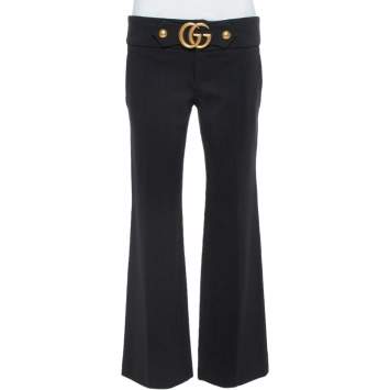 مملوكة مسبقًا Gucci Black Knit GG Hardware Detail Stretch Mid-Rise Pants M