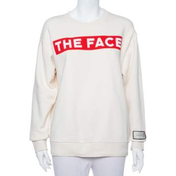 Pre Owned Gucci Cream The Face Printed Cotton Sweatshirt S