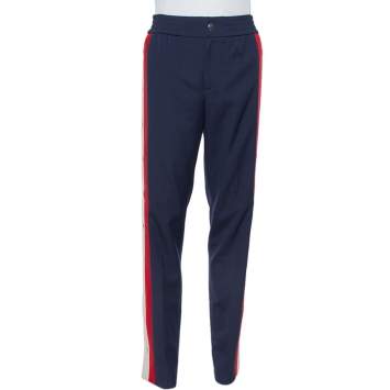 Pre Owned Gucci Navy Blue Wool Side Button Detail Trousers S