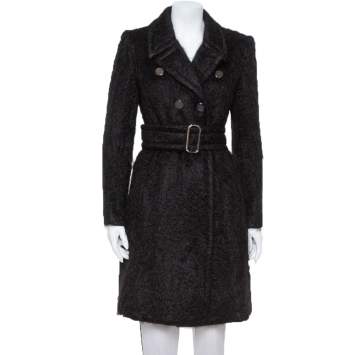 Pre Owned Gucci Black Mohair Belted Coat M
