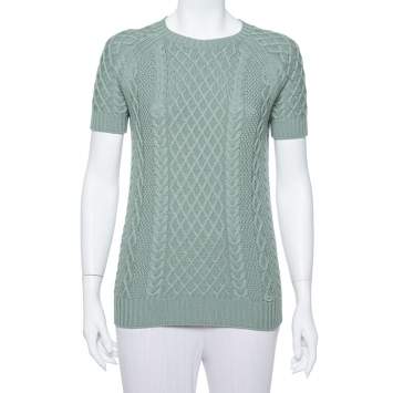 Pre Owned Gucci Pastel Green Cable Knit Short Sleeve Sweater S