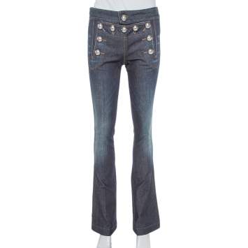 Pre Owned Gucci Indigo Denim Medium Wash Sailor Flare Jeans XS