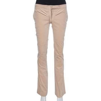 Pre Owned Gucci Beige Velvet Bootcut Trousers S