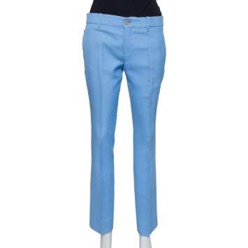Pre Owned Gucci Blue Wool & Silk Tapered Trousers S