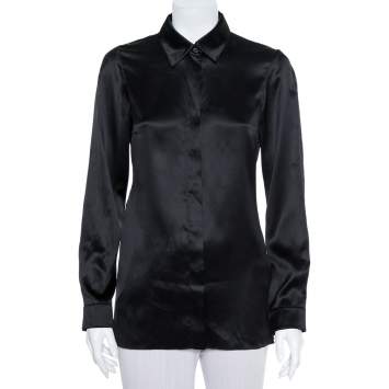 Pre Owned Gucci Black Silk Button Front Shirt S