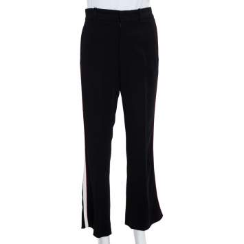 Pre Owned Gucci Black Crepe Side Stripe Detail Bootcut Trousers S