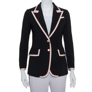 Pre Owned Gucci Black Crepe Trim Detail Blazer S