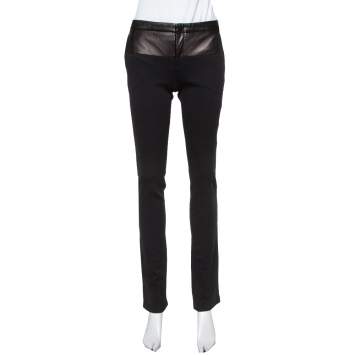 Pre Owned Gucci Black Leather & Synthetic Straight Pants S