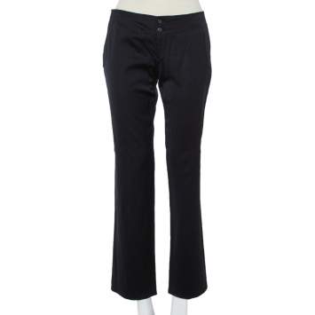 Pre Owned Gucci Navy Blue Wool Straight Leg Trousers M