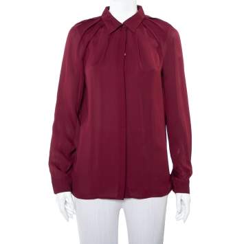Pre Owned Gucci Burgundy Silk Button Front Shirt M