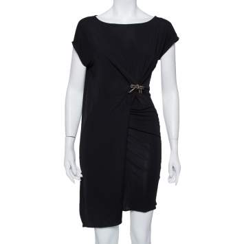 Pre Owned Gucci Black Knit Draped Detail Shift Dress S