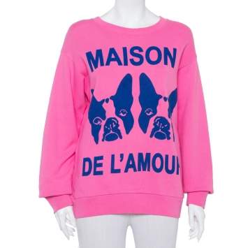 Pre Owned Gucci Pink Maison de l'Amour Bosco and Orso Printed Cotton Sweatshirt XS