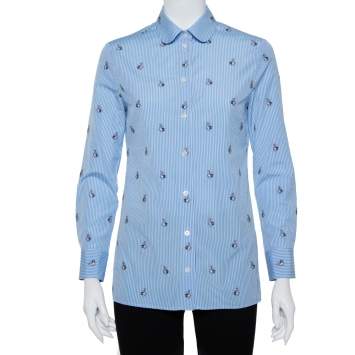 Pre Owned Gucci Blue Striped Cotton Rabbit Fil Coupe Detail Button Front Shirt S