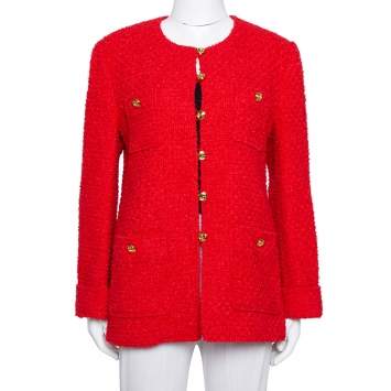 Pre Owned Gucci Red Tweed Button Front Jacket L