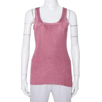Pre Owned Gucci Pink Lurex Knit Tank Top XXS
