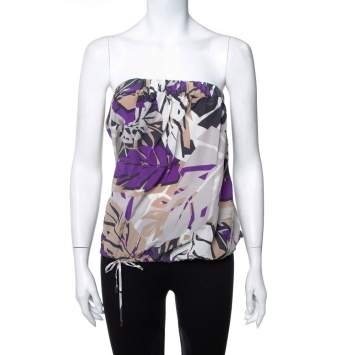 Pre Owned Gucci Multicolour Printed Silk Waist Tie Detail Strapless Top M