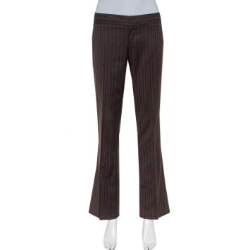 Pre Owned Gucci Brown Pinstriped Wool Flared Leg Trousers S