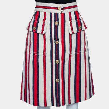 Pre Owned Gucci Multicolor Striped Button Front A-Line Skirt L