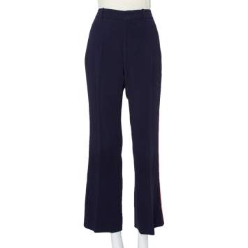 Pre Owned Gucci Navy Blue Knit Side Strip Trim Detail Bootcut Pants L