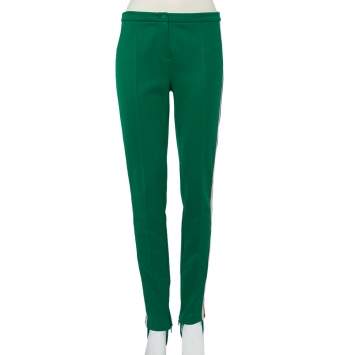Pre Owned Gucci Green Jersey Logo Strip Detail Paneled Stirrup Leggings XL
