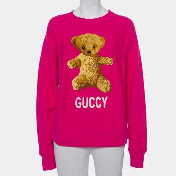 Pre Owned Gucci Pink Cotton Teddy Bear Applique Crewneck Sweatshirt S