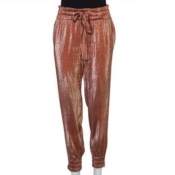 Pre Owned Gucci Rust Brown Lamé Waist Tie Detail Joggers S