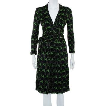 Pre Owned Gucci Black Deer Printed Knit Wrap Overlay Detail Midi Dress M